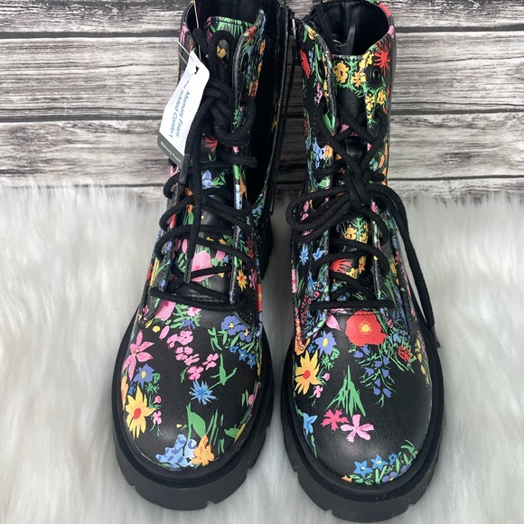 Rainbow Floral No Boundaries Memory Foam Combat Boots - Picture 4 of 9